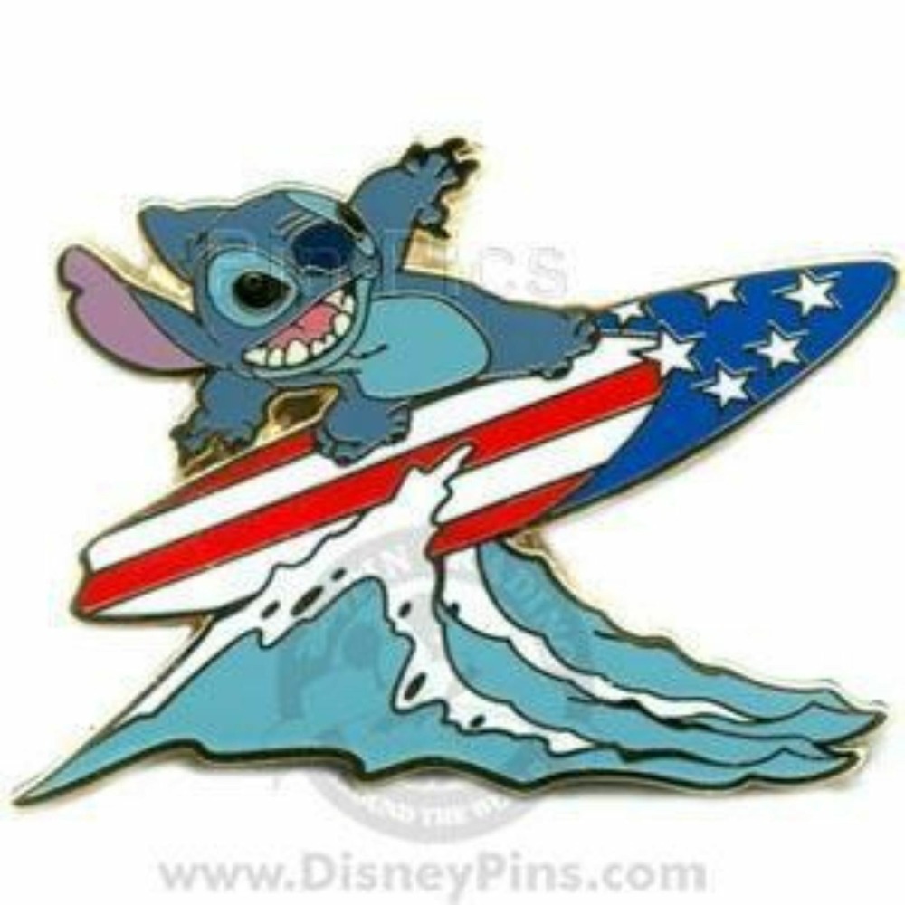 Disney Pin 61636 Americana Deluxe Starter Stitch Surfs with Patriotic‎ Surfboard